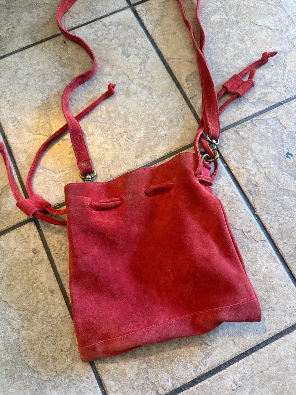 Red Suede Drawstring Crossbody Bag - Women Free People Billie Seude